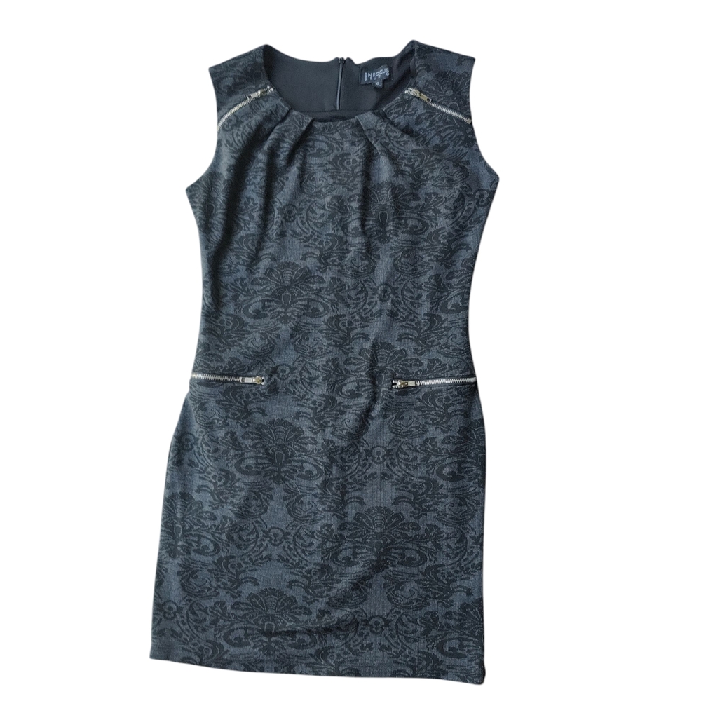 ENFOCUS Studio Soft Elegant Black And Dark Grey Patterned‎ Dress